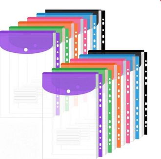 OEM Carpetas Para Documentos, 12 Unidades, Tama&ntilde;o A4 Transparente, Bordes Desprendibles, Cierre A Presi&oacute;n, Disponibles En 6 Colores