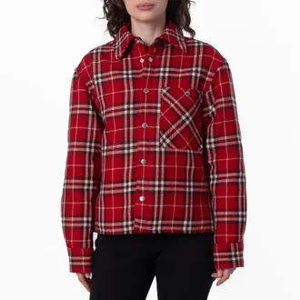 Burberry Casual Check Pattern Wool Shirt, Size Large