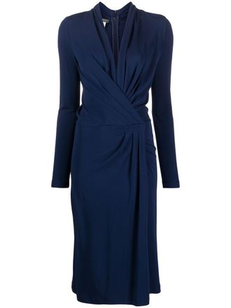 Alberta Ferretti twisted-front long-sleeved midi dress - women - Viscose - 46 - Blue