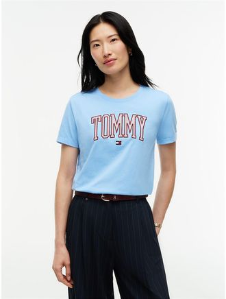 Tommy Hilfiger Womens Ithaca Stripe Tommy Logo T-Shirt - Vessel Blue - XXL