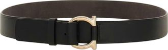 Ferragamo Leather Belt With Unique Golden Metal Buckle