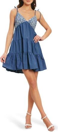 Flying Tomato Tie Strap Tiered Denim Dress in Blue at Nordstrom Rack, Size Medium