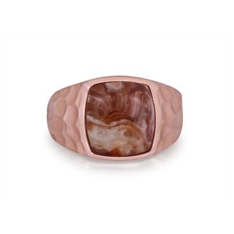 LuvMyJewelry Red Lace Agate Sterling Silver Textured Men Signet Ring
