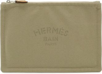Herm&egrave;s Beige Sand Canvas Leather Pouch (Pre-Owned)