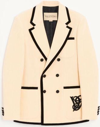 Valentino Valentino double-breasted jacket in washed cotton and linen velvet with VG embroidery Man CREAM 44