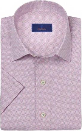 David Donahue Mens Berry Micro Print Short Sleeve Shirt In Pink