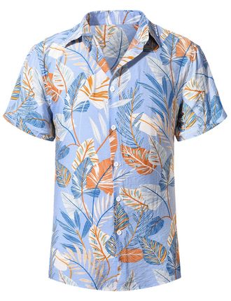 Heekpek Hawaiian Shirt Men Floral Aloha Beach Shirt Casual Short Sleeve Summer Shirts for Beach Holiday Party, Light Blue, Size L