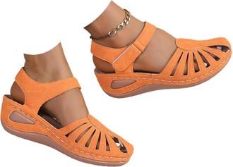 Generic Orthopedic Sandals for Women 2026 Summer Casual Adjustable Straps Low Heel Walking Sandals with Arch Support Comfortable Wedge Ankle Strap Open Toe Wi