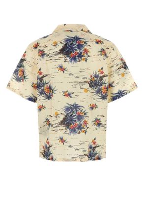 Prada Mens Printed Cotton Shirt Vaniglia Exterior: Camicie