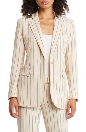 Anne Klein Pinstripe One-Button Blazer in Light Coffee/anne Black at Nordstrom, Size 12