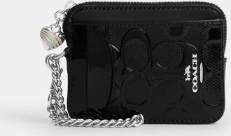 Coach Zip Card Case In Signature Leather With Heart Charm