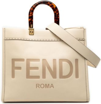 Fendi Beige Ivory Leather Shoulder Bag Tote Bag (Pre-Owned)