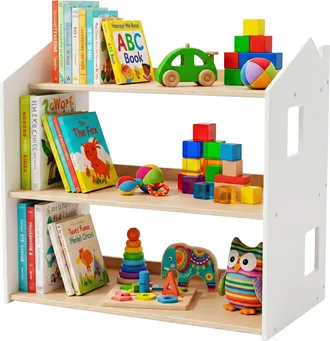 Relaxdays Relaxdays Estanter&iacute;a Infantil En Forma De Casa, 59 X 61 X 39 Cm, 3 Niveles, Montessori, Madera, Blanco Natural