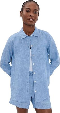 Tommy Bahama Coastalina Relaxed Long Sleeve Shirt Womens Clothing French Blue : LG (US 12-14), Linen