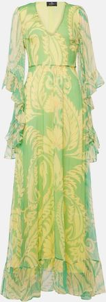 Etro Printed ruffled silk maxi dress
