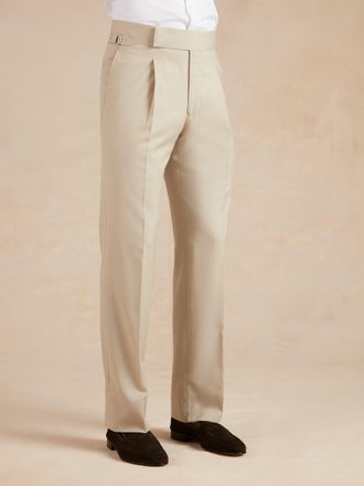 Oliver Brown Single Pleat Cool Wool Trousers - Beige