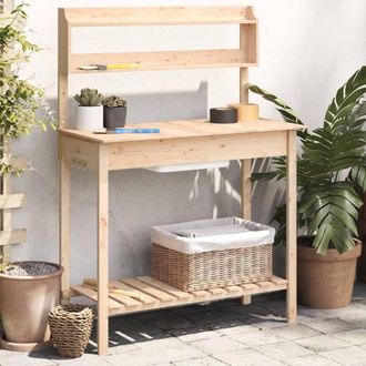Berkfield Home Potting Table with Sink 147.5x44x139.5 cm Solid Wood Fir in Brown