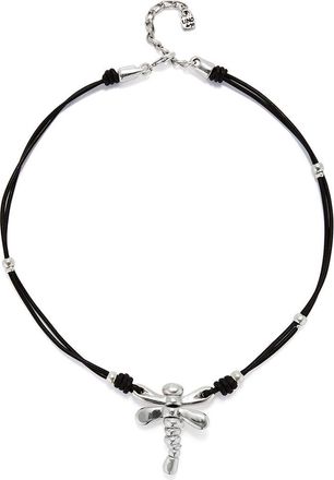 UNOde50 Leather Pendant Necklace With Dragonfly in Silver at Nordstrom