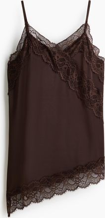H&M Lace-detail jersey strappy top - Brown