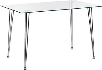 Beliani Mesa De Comedor Tablero De Vidrio Templado Plateado 120 X 70 Cm 4 Personas Moderno Winston