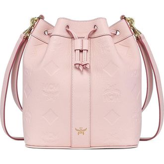 MCM Medium Dessau Drawstring Bag in Maxi Monogram Leather in Lotus Pink at Nordstrom