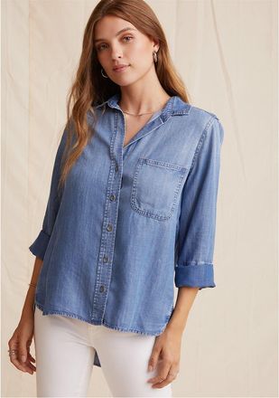 Bella Dahl Womens Relaxed Fit Long Sleeve Cuff Shirt in Med Ombre - Blue - Size 10 UK