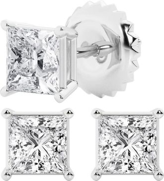 Grown Brilliance 2 Carat Princess Cut Lab Grown Diamond Stud Earrings in 14K White Gold, G-H Color, VS Clarity, Gift Box Included