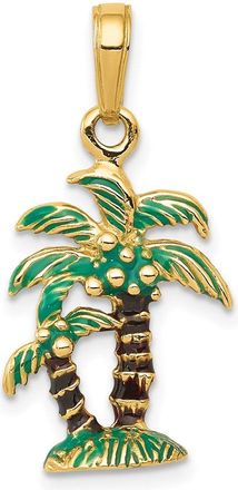 Diamond2Deal 14k Yellow Gold 3-D Enameled Palm Trees Pendant
