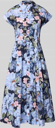 Oui Midikleid mit floralem Allover-Print in Hellblau Melange, Gr&ouml;&szlig;e 36