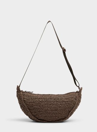 Simons Womens Half-moon braided straw crossbody bag
