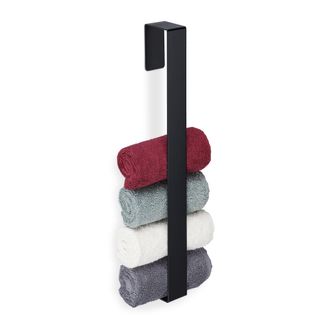 Relaxdays Relaxdays - Set 4 Toalleros Adhesivos, Soporte Colgar Pa&ntilde;o, Colgador Toalla, Portatoalla Acero Inoxidable, 45 X 4 X 6 Cm, Negro