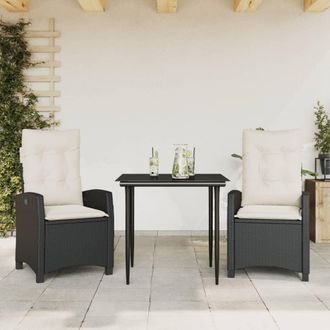 vidaXL Vidaxl - Set Comedor De Jard&iacute;n 3 Pzas Con Cojines Rat&aacute;n Sint&eacute;tico Negro