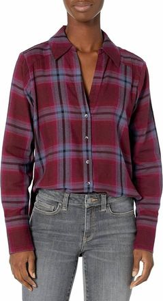 Paige Davlyn Long Sleeve Button Down Flannel Shirt In Night Shadow/royale