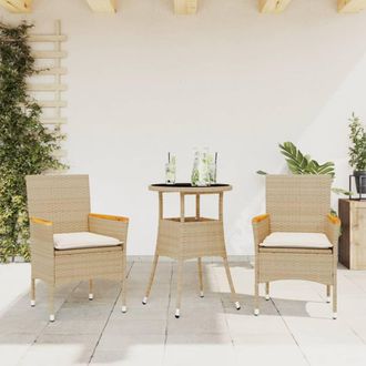 vidaXL Set Comedor Jard&iacute;n 3 Pzas Cojines Rat&aacute;n Sint&eacute;tico Vidrio Beige Vidaxl