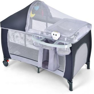 Costway Costway Cuna 4 En 1 Para Ni&ntilde;os Con Bolsillos, Puerta Lateral Con Cremallera, Juguetes Y Carill&oacute;n/centro Actividad Port&aacute;til Para Ni&ntilde;os Con Bolsa De Tra