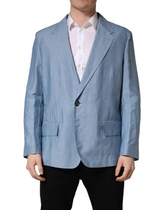 Dolce & Gabbana Light Blue Single Breasted Men Jacket Blazer Linen Nylon Clothing