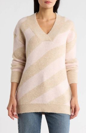 FRNCH Glen Lake Striped V Neck Sweater In Creme