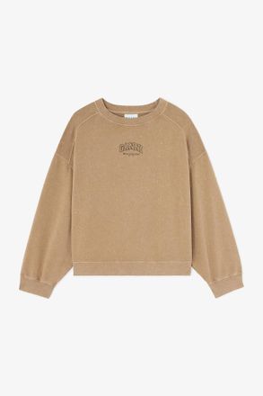 Ganni Coca Mocha Essentials Crewneck with Washed Effect - Size XS Organic Cotton