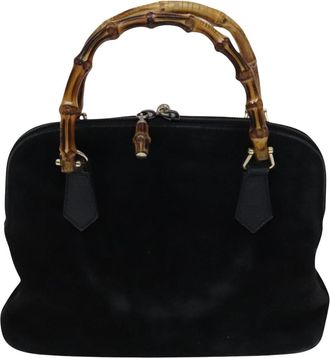 Gucci Bamboo Black Suede Handbag (Pre-Owned)
