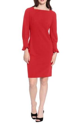 Donna Morgan Pleated Long Sleeve Sheath Dress in Racing Red at Nordstrom Rack, Size 6