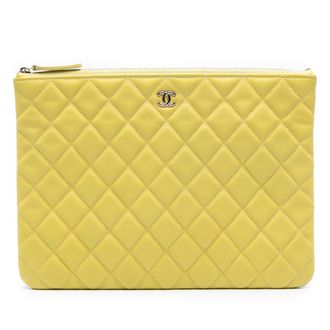 Chanel Pre-owned Womens Medium Quilted Caviar O Case Clutch - Yellow Leather - One Size