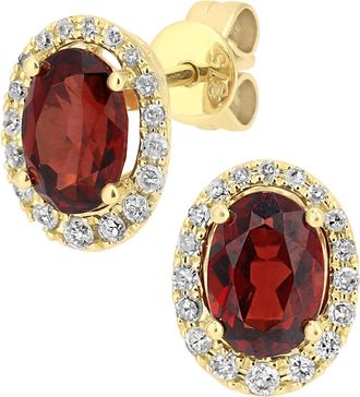 Diamant L'&eacute;ternel Womens 9ct Yellow Gold Diamond and Garnet Gemstone Oval Cut Stud Earrings - One Size