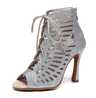 Minitoo Ladies Dance Shoes Latin Ballroom Boots Formal Party Evening Sandals L525 Silver 10cm Heel UK 8.5