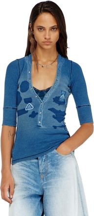 Diesel Henley top with shadow-patch effects - Tops - Woman - Blue