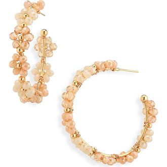 Cara Beaded Flower Hoop Earrings in Champagne at Nordstrom Rack