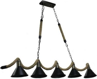 Trade Shop Trade Shop Traesio - Trade Shop - Lampadario Soffitto Corda In Canapa Vintage Rustico Lampada 5 Attacchi E27 B24-5