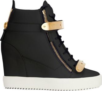 Giuseppe Zanotti Coby 75mm wedge-heel sneakers - women - Leather/Leather/Rubber - 35 - White