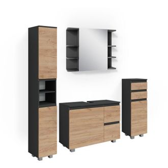 Vicco Conjunto De Muebles De Ba&ntilde;o J-shape, Gris, 4 Piezas, Vicco