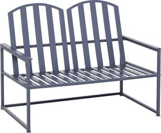OUTSUNNY 2 Seat Steel Patio Garden Bench Chair Slat Design Backyard Porch, Grey