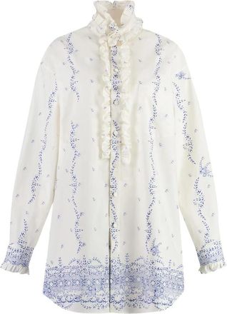 Philosophy di Lorenzo Serafini Ruffled Floral Print Cotton Poplin Shirt - Dames - Overhemden - Wit - M - Katoen - Overhemden